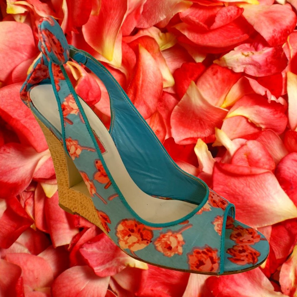 Betsey Johnson Floral Peep Toe Wedges - Picture 2 of 10